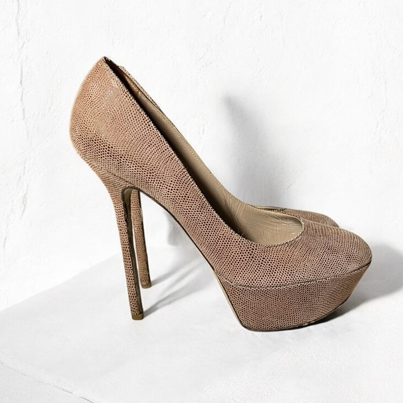 🌻Sergio Rossi Croc Embossed Nude Tan Platform Pump Heels Size 38 - Picture 3 of 10